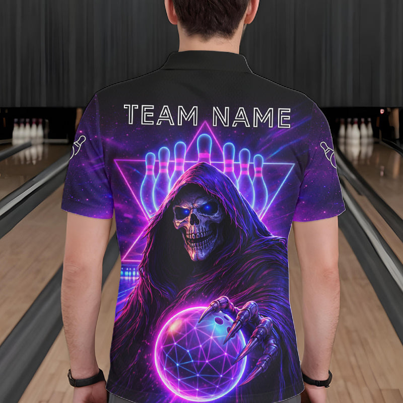 Custom Neon Grim Reaper Bowling Polo & 1/4 Zip Shirts For Men, Bowling Team Jersey Uniform TDM6317