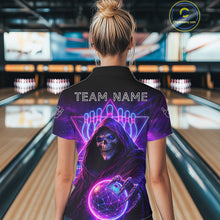Load image into Gallery viewer, Custom Neon Grim Reaper Bowling Polo &amp; 1/4 Zip Shirts For Women, Bowling Team Jersey Uniform TDM6317