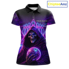 Load image into Gallery viewer, Custom Neon Grim Reaper Bowling Polo &amp; 1/4 Zip Shirts For Women, Bowling Team Jersey Uniform TDM6317