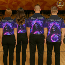Load image into Gallery viewer, Custom Neon Grim Reaper Bowling Polo &amp; 1/4 Zip Shirts For Women, Bowling Team Jersey Uniform TDM6317