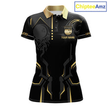 Load image into Gallery viewer, Custom Black And Gold Bowling Shirt For Women, Bowling Tournament Team Jersey Polo &amp; 1/4 Zip TDM6318