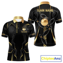 Load image into Gallery viewer, Custom Black And Gold Bowling Shirt For Men, Bowling Tournament Team Jersey Polo &amp; 1/4 Zip TDM6318