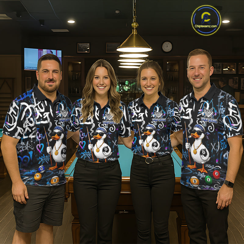 Colorful Graffiti Funny Duck 8 Ball Billiard Shirt For Men Custom Pool Team Jersey Polo & 1/4 Zip TDM6497