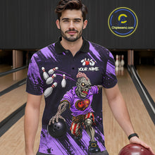 Load image into Gallery viewer, Custom Purple Funny Zombie Bowling Shirt For Men, Bowling Team League Jersey Polo &amp; Quarter Zip TDM6499