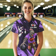 Load image into Gallery viewer, Custom Purple Funny Zombie Bowling Shirt For Women, Bowling Team League Jersey Polo &amp; Quarter Zip TDM6499
