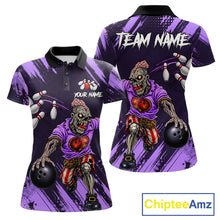 Load image into Gallery viewer, Custom Purple Funny Zombie Bowling Shirt For Women, Bowling Team League Jersey Polo &amp; Quarter Zip TDM6499