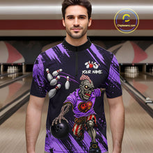 Load image into Gallery viewer, Custom Purple Funny Zombie Bowling Shirt For Men, Bowling Team League Jersey Polo &amp; Quarter Zip TDM6499