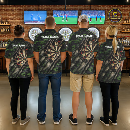 Green Retro Grunge Camo Darts Shirt For Men Custom Darts Jersey Team Polo & Quarter Zip Uniform TDM5450
