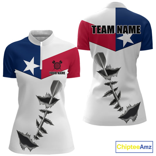 Personalized Texas Flag Steel Tip Dart Polo & 1/4 Zip For Women Custom Texas Darts Team Jersey TDM5451