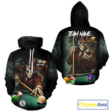 Load image into Gallery viewer, Funny Skelton Billiard Hoodie For Pool Player Custom 8 Ball Hoodie Team Jersey, Billiards Gifts TDM5713