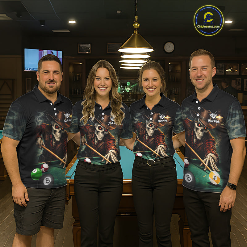 Funny Skeleton Billiard Shirt For Men Custom Pool Team Jersey Polo & 1/4 Zip, Billiards Gifts TDM5713