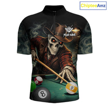 Load image into Gallery viewer, Funny Skeleton Billiard Shirt For Men Custom Pool Team Jersey Polo &amp; 1/4 Zip, Billiards Gifts TDM5713