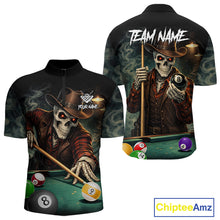 Load image into Gallery viewer, Funny Skeleton Billiard Shirt For Men Custom Pool Team Jersey Polo &amp; 1/4 Zip, Billiards Gifts TDM5713
