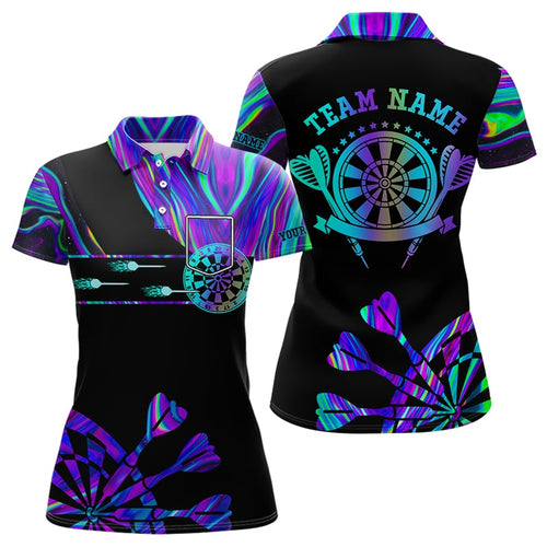 Neon Purple Blue Tie Dye Darts Shirt With Pocket For Women Custom Dart Jersey TDM3559