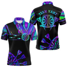 Load image into Gallery viewer, Neon Purple Blue Tie Dye Darts Shirt With Pocket For Men Custom Dart Jersey TDM3559