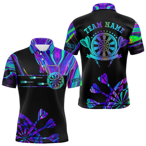 Neon Purple Blue Tie Dye Darts Shirt With Pocket For Men Custom Dart Jersey TDM3559
