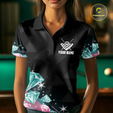 Load image into Gallery viewer, Funny Pink And Turquoise Diamonds Billiard Shirt For Women, 8 Ball Pool Team Jersey Polo &amp; 1/4 Zip TDM6325