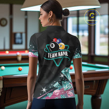 Load image into Gallery viewer, Funny Pink And Turquoise Diamonds Billiard Shirt For Women, 8 Ball Pool Team Jersey Polo &amp; 1/4 Zip TDM6325