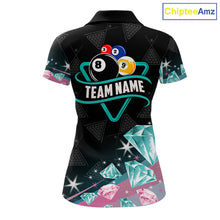 Load image into Gallery viewer, Funny Pink And Turquoise Diamonds Billiard Shirt For Women, 8 Ball Pool Team Jersey Polo &amp; 1/4 Zip TDM6325