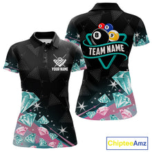 Load image into Gallery viewer, Funny Pink And Turquoise Diamonds Billiard Shirt For Women, 8 Ball Pool Team Jersey Polo &amp; 1/4 Zip TDM6325