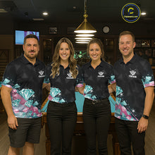 Load image into Gallery viewer, Funny Pink And Turquoise Diamonds Billiard Shirt For Women, 8 Ball Pool Team Jersey Polo &amp; 1/4 Zip TDM6325