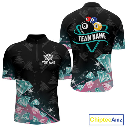Funny Pink And Turquoise Diamonds Billiard Shirt For Men, 8 Ball Pool Team Jersey Polo & 1/4 Zip TDM6325