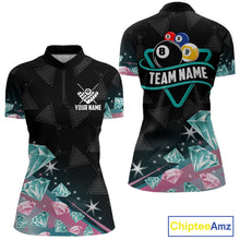 Load image into Gallery viewer, Funny Pink And Turquoise Diamonds Billiard Shirt For Women, 8 Ball Pool Team Jersey Polo &amp; 1/4 Zip TDM6325