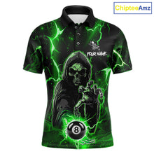 Load image into Gallery viewer, Green Grim Reaper 8 Ball Billiard Shirt For Men Custom Lightning Billiard Team Jersey Polo, 1/4 Zip TDM6326