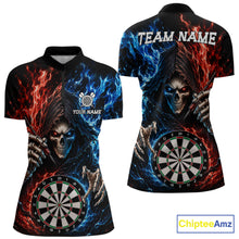 Load image into Gallery viewer, Blue And Red Flaming Grim Reaper Darts Shirts For Women Custom Darts Team Jersey Polo &amp; 1/4 Zip TDM6503