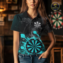 Load image into Gallery viewer, Turquoise Dartboard Splatter Smoke Darts Shirt For Women Custom Darts Team Jersey Polo &amp; 1/4 Zip TDM6504