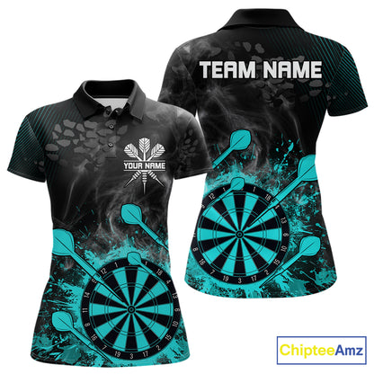 Turquoise Dartboard Splatter Smoke Darts Shirt For Women Custom Darts Team Jersey Polo & 1/4 Zip TDM6504