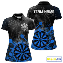 Load image into Gallery viewer, Blue Dartboard Splatter Smoke Darts Shirt For Women Custom Grunge Darts Team Jersey Polo &amp; 1/4 Zip TDM6506