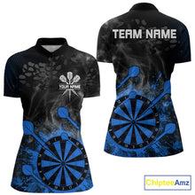 Load image into Gallery viewer, Blue Dartboard Splatter Smoke Darts Shirt For Women Custom Grunge Darts Team Jersey Polo &amp; 1/4 Zip TDM6506