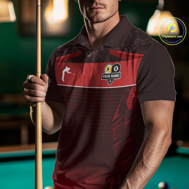 Red Funny Tropical 8 Ball & 9 Ball Billiard Shirt For Men Custom Pool Team Jersey Polo & 1/4 Zip TDM7242