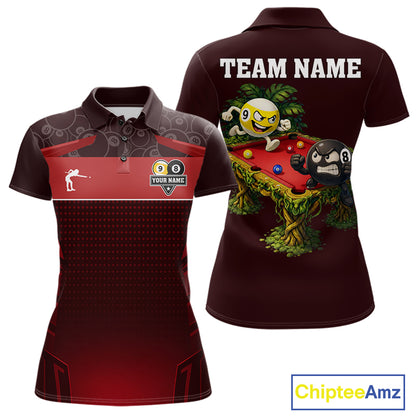 Red Funny Tropical 8 Ball & 9 Ball Billiard Shirt For Women Custom Pool Team Jersey Polo & 1/4 Zip TDM7242
