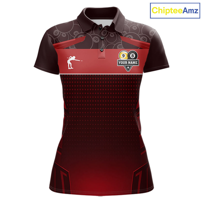 Red Funny Tropical 8 Ball & 9 Ball Billiard Shirt For Women Custom Pool Team Jersey Polo & 1/4 Zip TDM7242