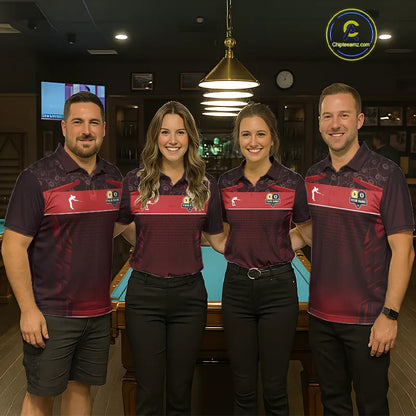Red Funny Tropical 8 Ball & 9 Ball Billiard Shirt For Men Custom Pool Team Jersey Polo & 1/4 Zip TDM7242