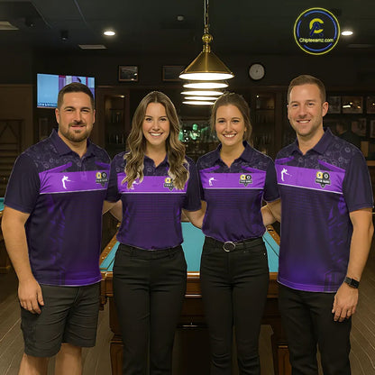 Purple Funny Tropical 8 Ball & 9 Ball Billiard Shirt For Men Custom Pool Team Jersey Polo, 1/4 Zip TDM7243