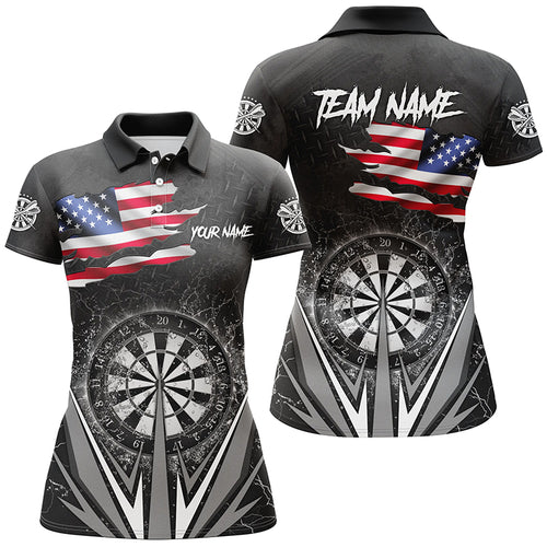 American Flag Darts Polo & Quarter-Zip Shirts For Women Custom Patriotic Black Darts Team Jerseys TDM2731