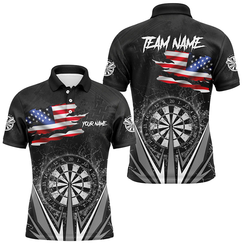 American Flag Darts Polo & Quarter-Zip Shirts For Men Custom Patriotic Black Darts Team Jerseys TDM2731