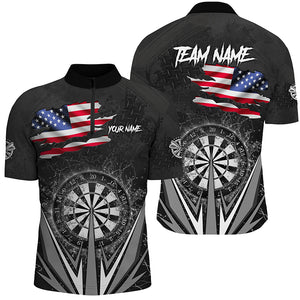 American Flag Darts Polo & Quarter-Zip Shirts For Men Custom Patriotic Black Darts Team Jerseys TDM2731