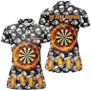 Fire Flame Dart Board & Beer Custom Skull Pattern Dart Shirts For Women, Funny Drinking Dart Jerseys TDM2734