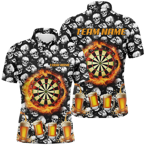 Fire Flame Dart Board & Beer Custom Skull Pattern Dart Shirts For Men, Funny Drinking Dart Jerseys TDM2734