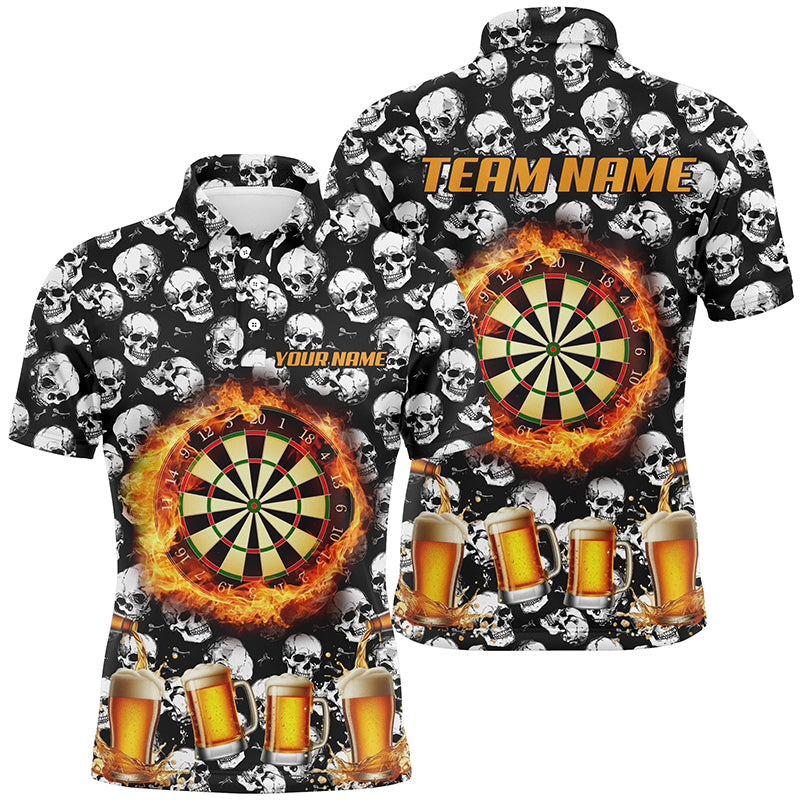 Fire Flame Dart Board & Beer Custom Skull Pattern Dart Shirts For Men, Funny Drinking Dart Jerseys TDM2734