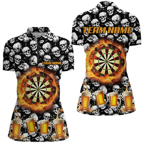 Fire Flame Dart Board & Beer Custom Skull Pattern Dart Shirts For Women, Funny Drinking Dart Jerseys TDM2734