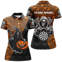 Load image into Gallery viewer, Personalized Orange Abstract Death Skeleton Halloween Darts Shirts For Women, Scary Darts Jerseys TDM2736