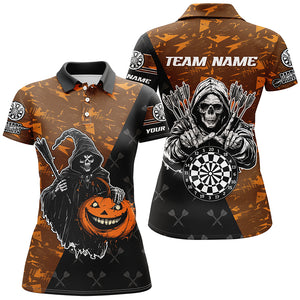 Personalized Orange Abstract Death Skeleton Halloween Darts Shirts For Women, Scary Darts Jerseys TDM2736