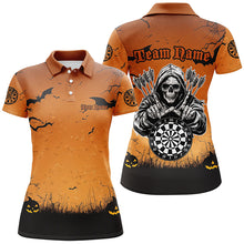 Load image into Gallery viewer, Orange Halloween Spook Night Custom Women Dart Shirts, Scary Death Skeleton Halloween Darts Gift TDM2737