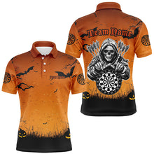 Load image into Gallery viewer, Orange Halloween Spook Night Custom Men Dart Shirts, Scary Death Skeleton Halloween Darts Gift TDM2737