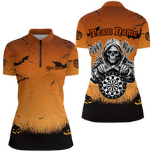 Load image into Gallery viewer, Orange Halloween Spook Night Custom Women Dart Shirts, Scary Death Skeleton Halloween Darts Gift TDM2737